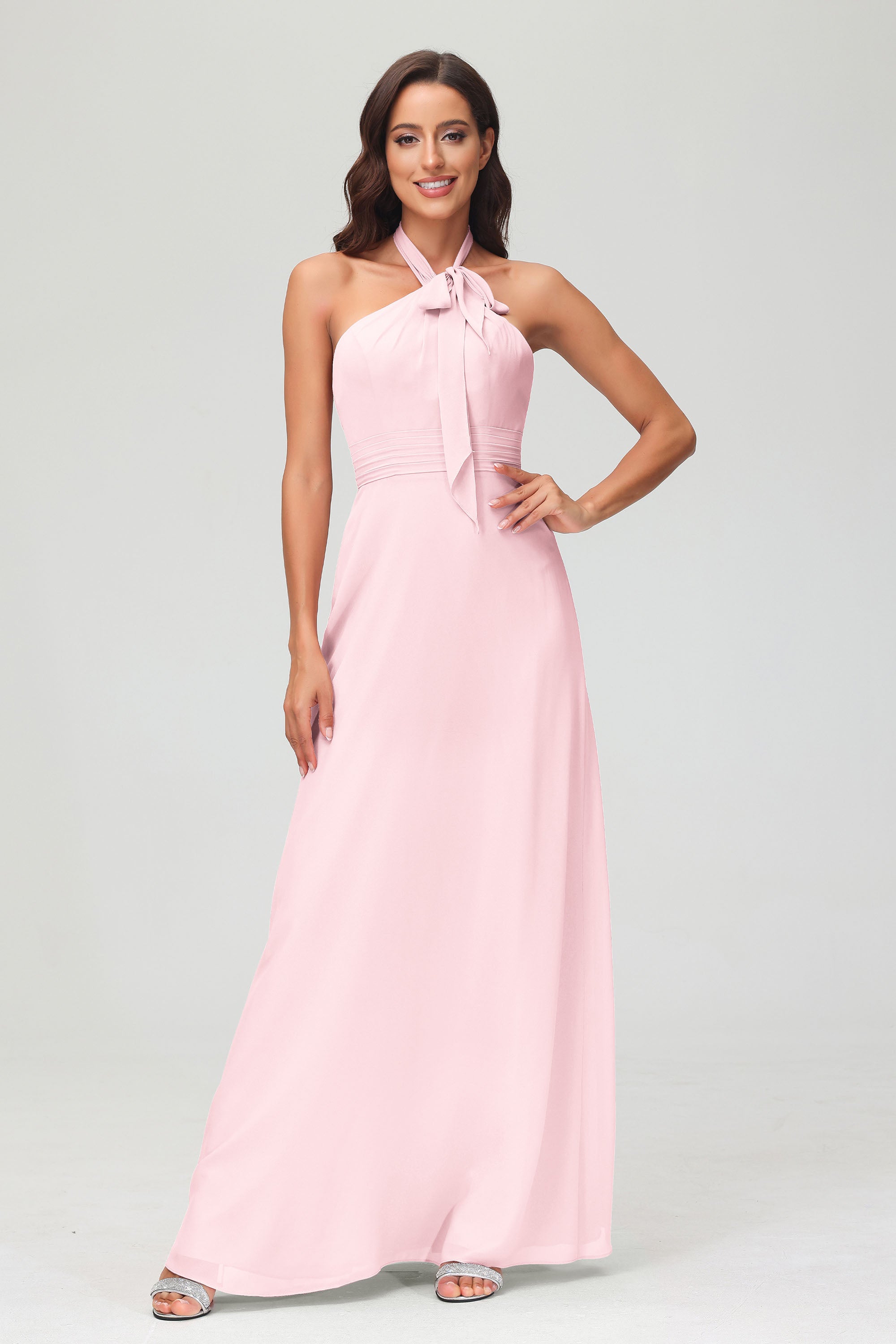 A Line Halter Chiffon Bridesmaid Dresses Women's Formal Evening Prom Dress Gowns