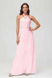 A Line Halter Chiffon Bridesmaid Dresses Women's Formal Evening Prom Dress Gowns
