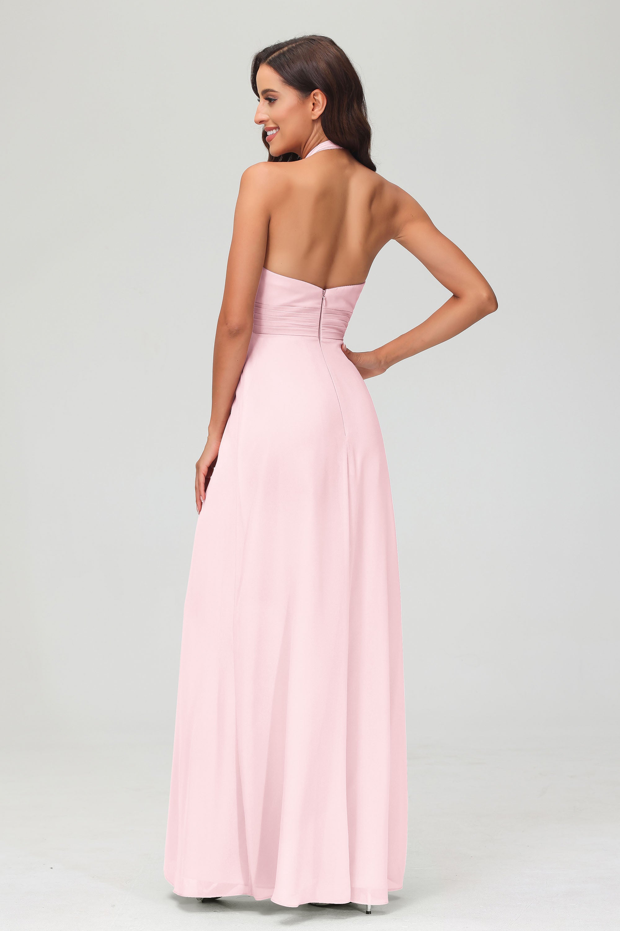 A Line Halter Chiffon Bridesmaid Dresses Women's Formal Evening Prom Dress Gowns