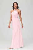 A Line Halter Chiffon Bridesmaid Dresses Women's Formal Evening Prom Dress Gowns