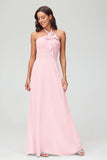 A Line Halter Chiffon Bridesmaid Dresses Women's Formal Evening Prom Dress Gowns