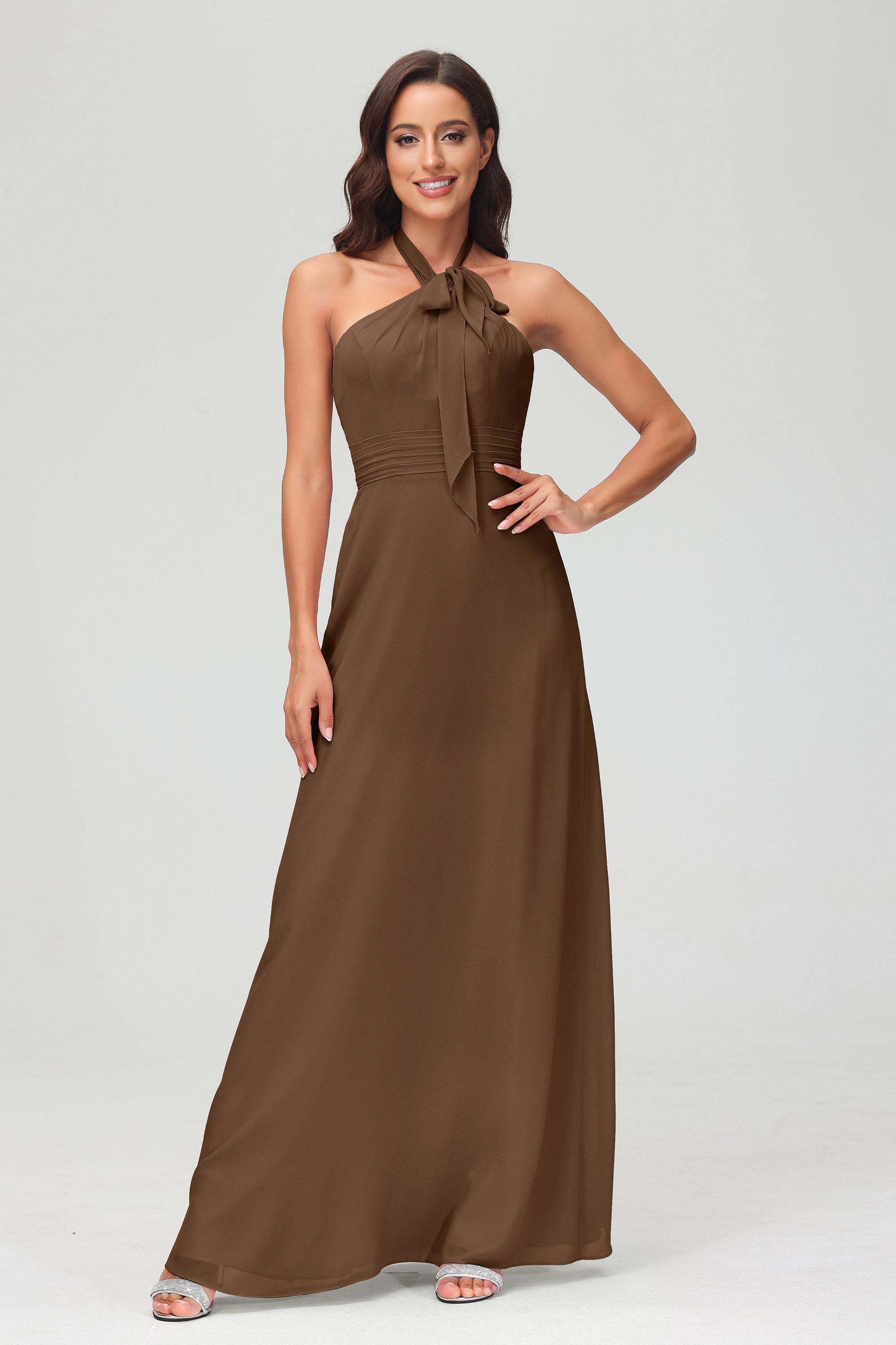 A Line Halter Chiffon Bridesmaid Dresses Women's Formal Evening Prom Dress Gowns