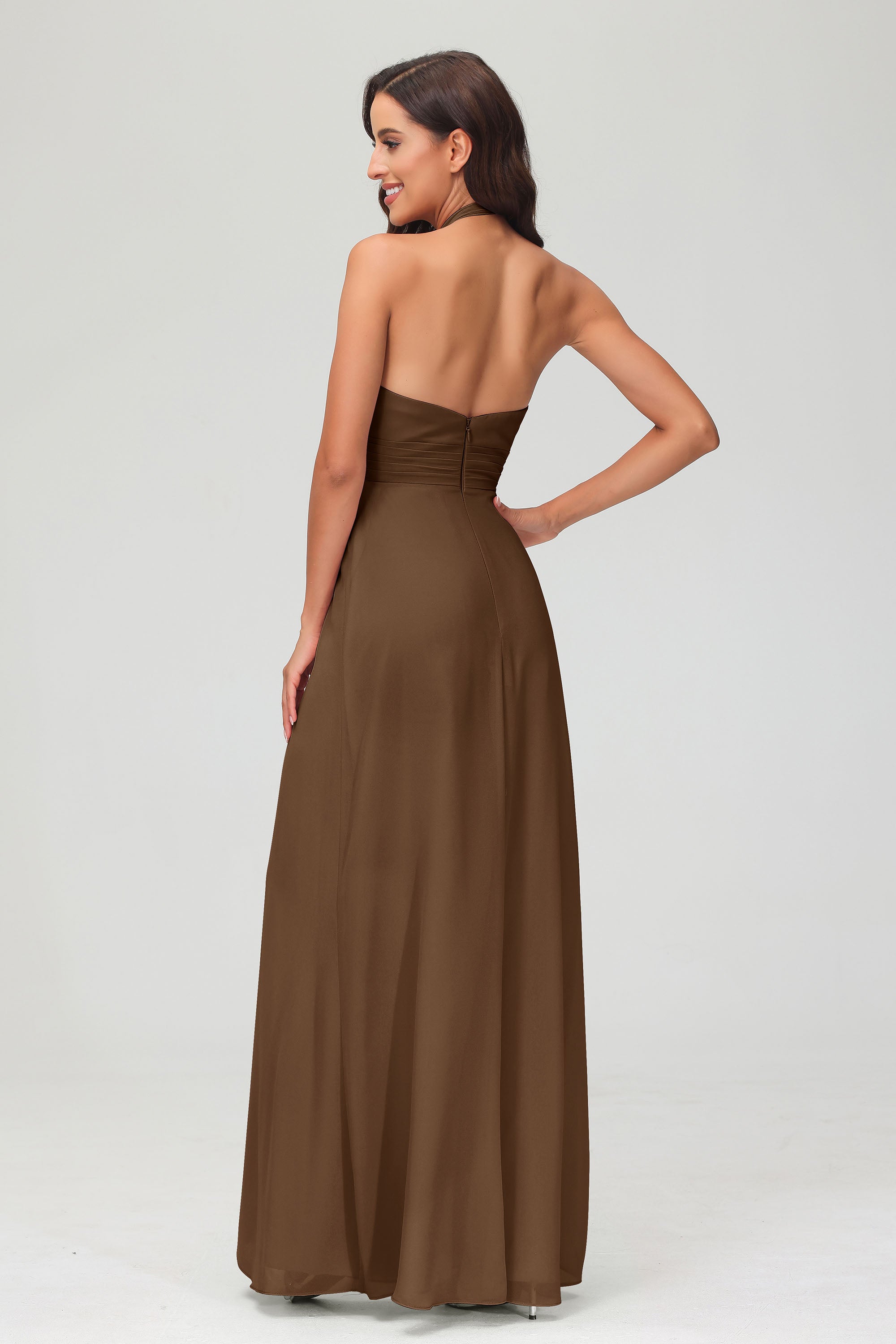 A Line Halter Chiffon Bridesmaid Dresses Women's Formal Evening Prom Dress Gowns
