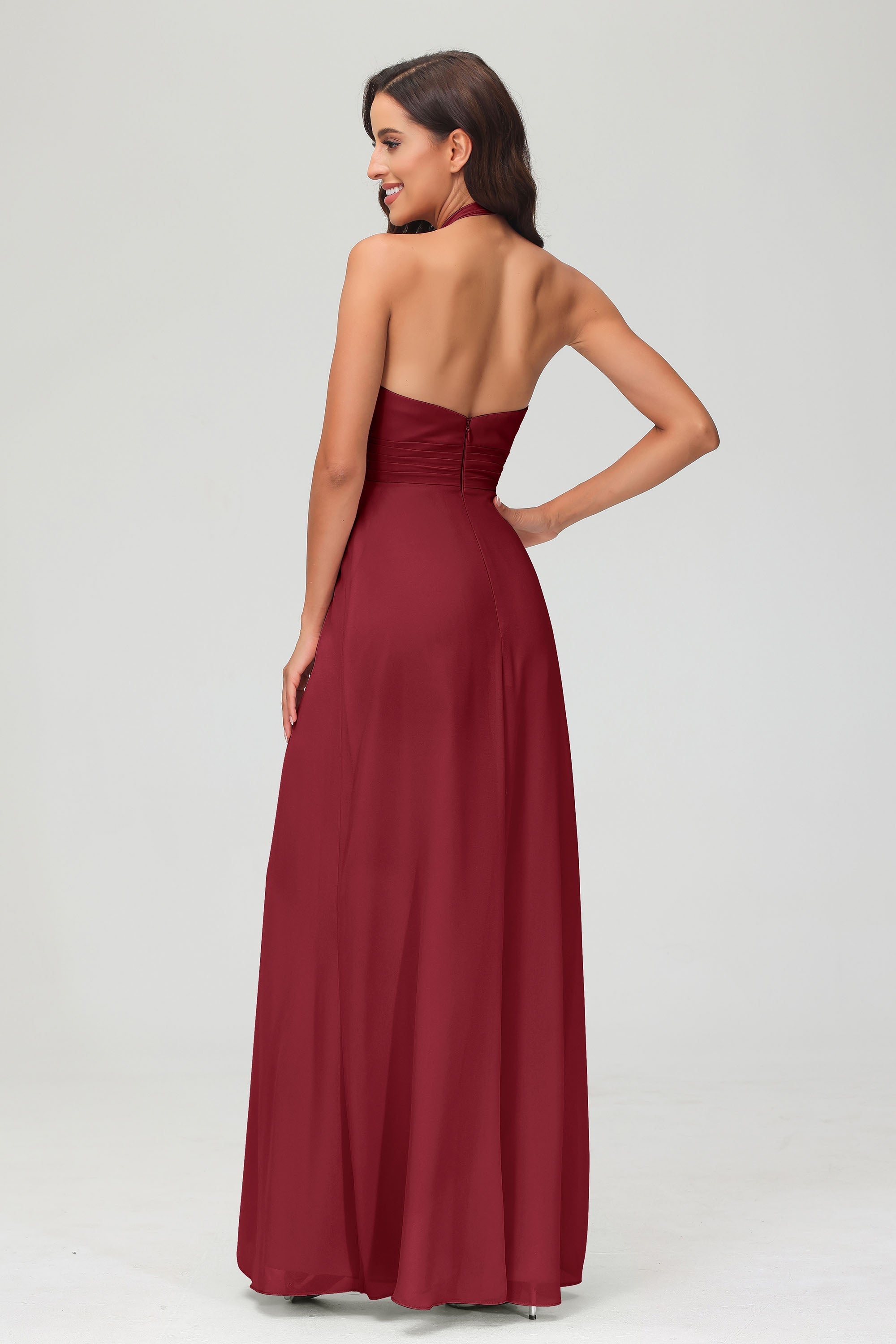 A Line Halter Chiffon Bridesmaid Dresses Women's Formal Evening Prom Dress Gowns
