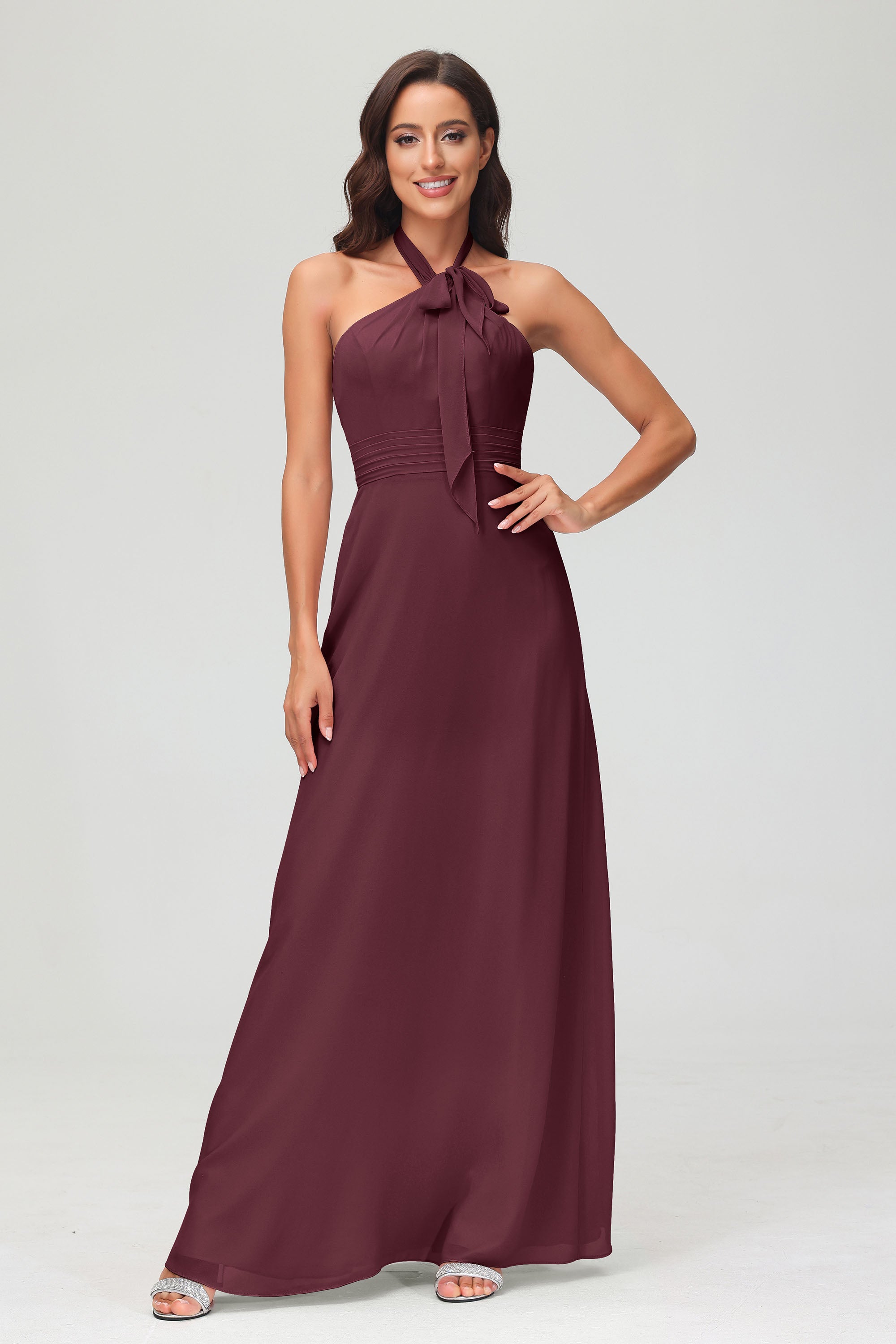 A Line Halter Chiffon Bridesmaid Dresses Women's Formal Evening Prom Dress Gowns