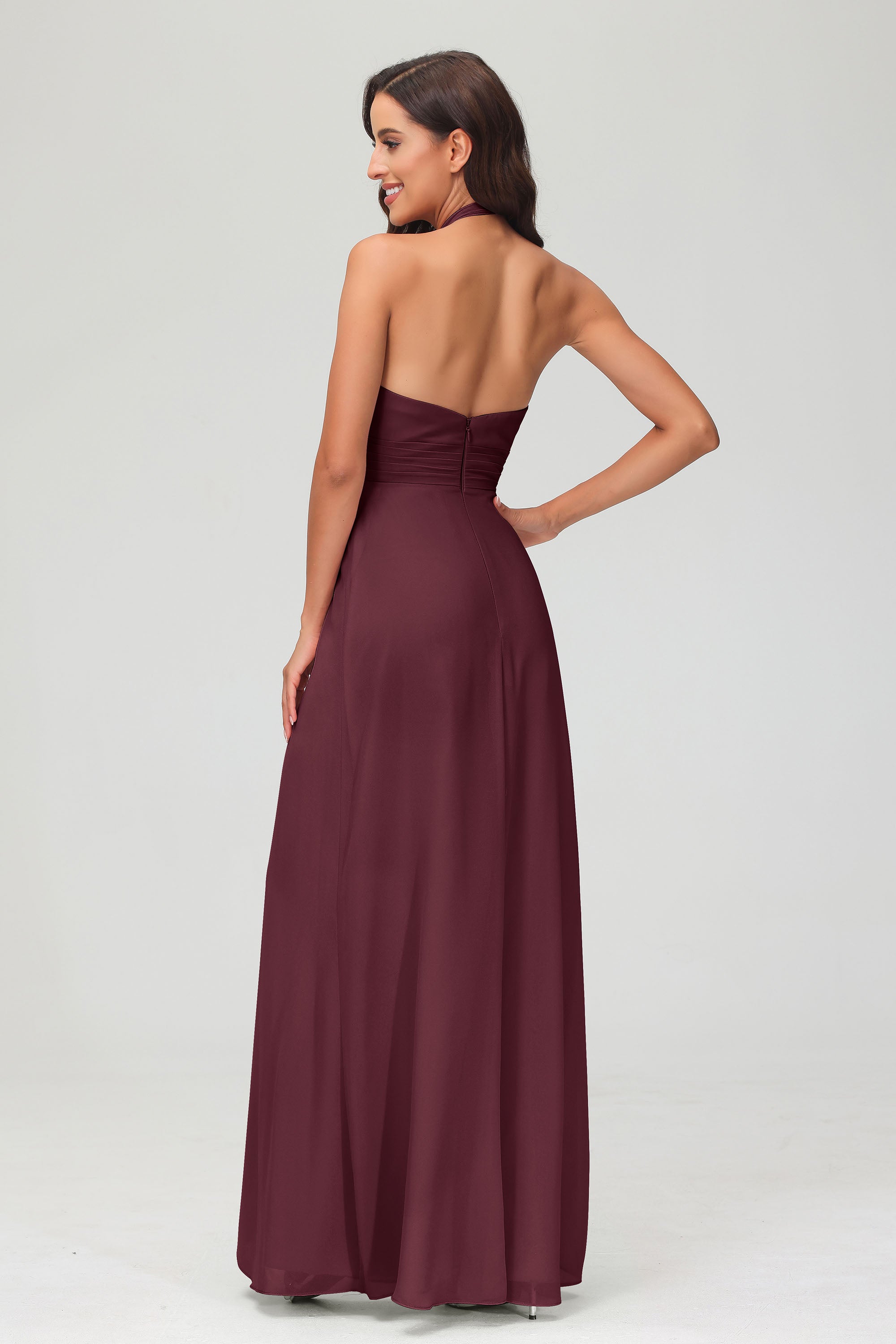 A Line Halter Chiffon Bridesmaid Dresses Women's Formal Evening Prom Dress Gowns