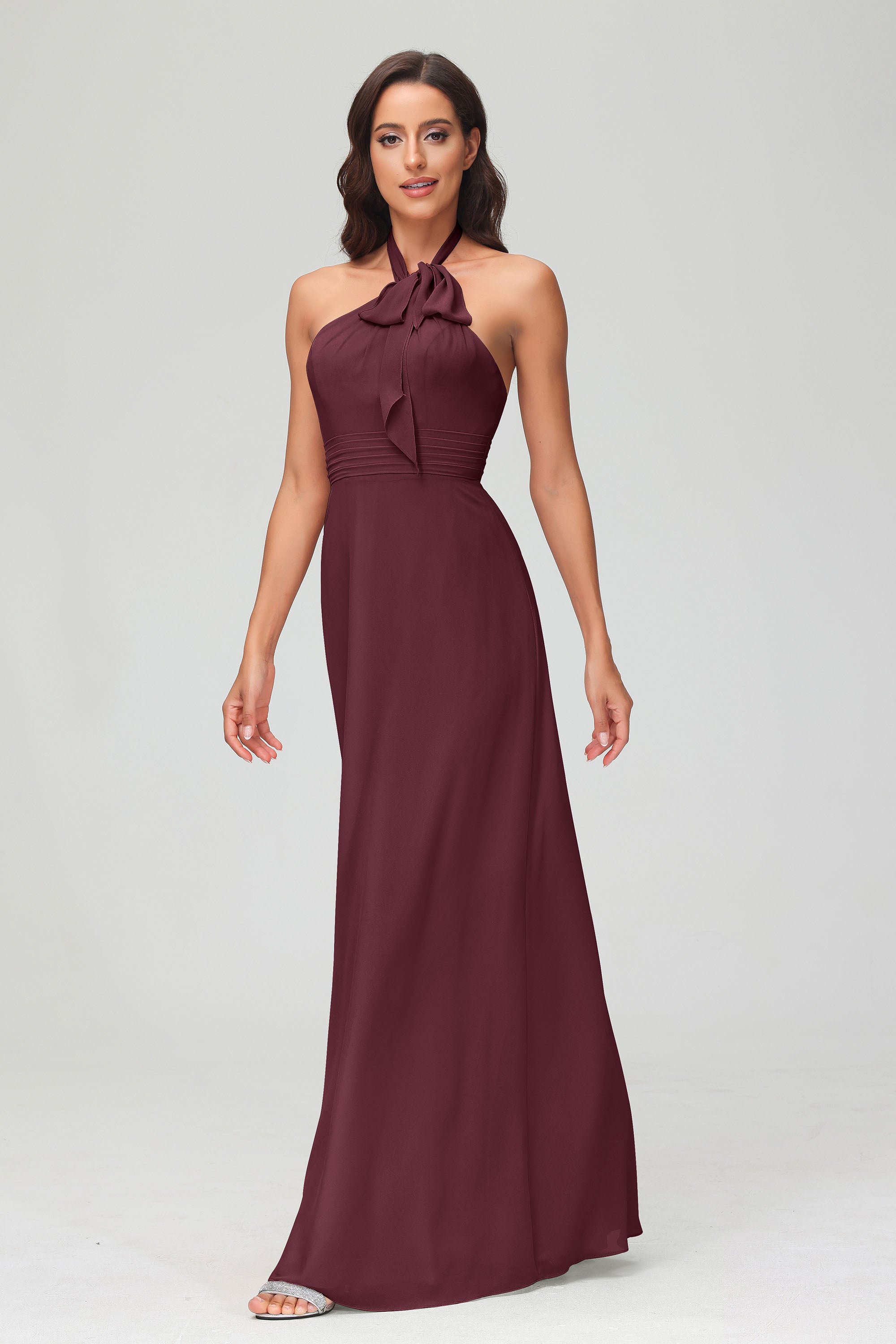 A Line Halter Chiffon Bridesmaid Dresses Women's Formal Evening Prom Dress Gowns