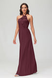A Line Halter Chiffon Bridesmaid Dresses Women's Formal Evening Prom Dress Gowns