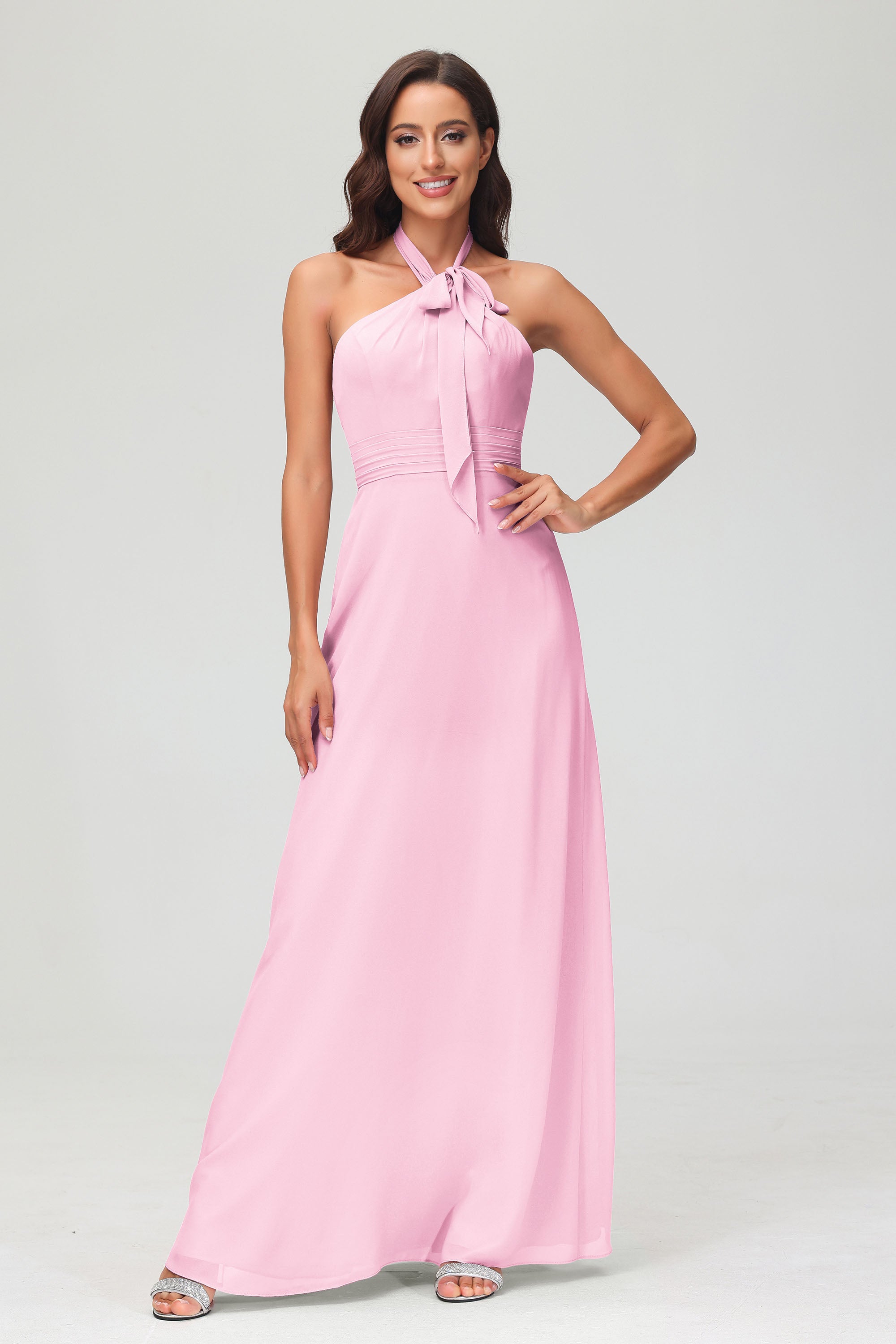 A Line Halter Chiffon Bridesmaid Dresses Women's Formal Evening Prom Dress Gowns