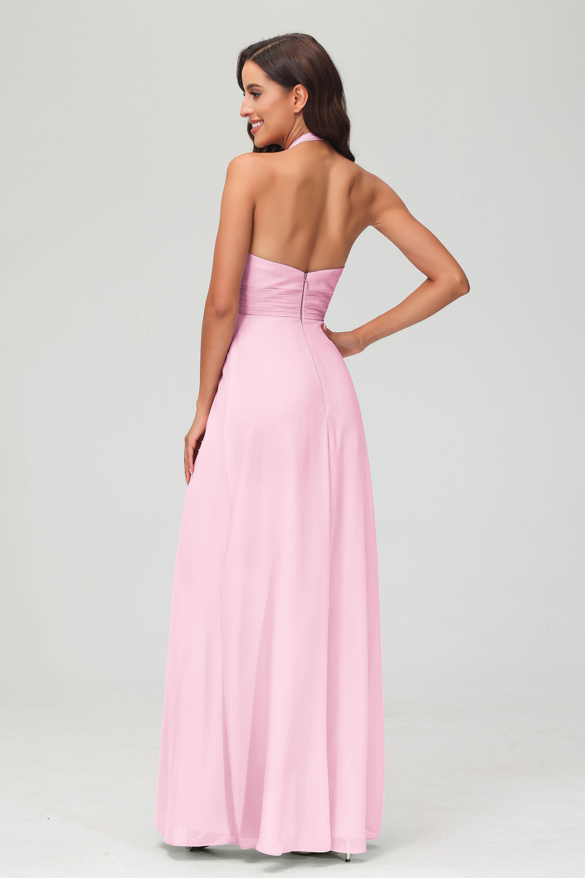 A Line Halter Chiffon Bridesmaid Dresses Women's Formal Evening Prom Dress Gowns