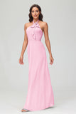 A Line Halter Chiffon Bridesmaid Dresses Women's Formal Evening Prom Dress Gowns