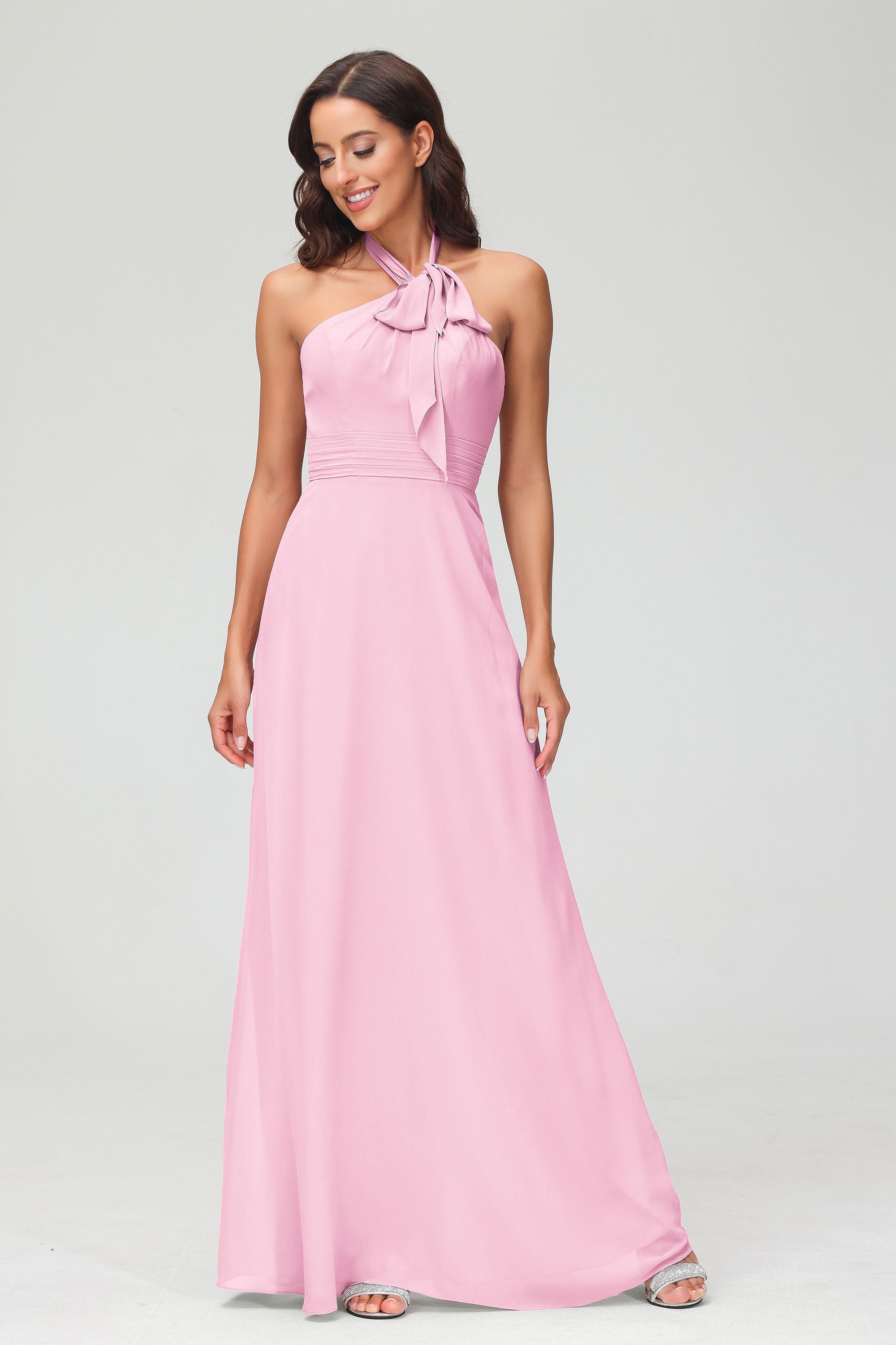 A Line Halter Chiffon Bridesmaid Dresses Women's Formal Evening Prom Dress Gowns