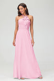 A Line Halter Chiffon Bridesmaid Dresses Women's Formal Evening Prom Dress Gowns