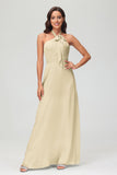 A Line Halter Chiffon Bridesmaid Dresses Women's Formal Evening Prom Dress Gowns