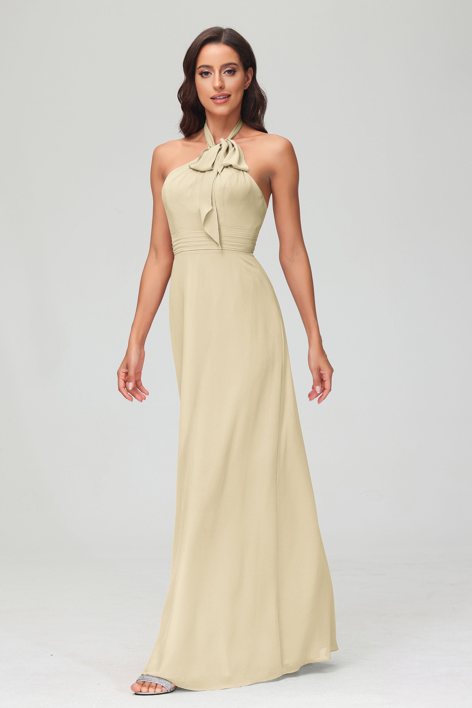 A Line Halter Chiffon Bridesmaid Dresses Women's Formal Evening Prom Dress Gowns