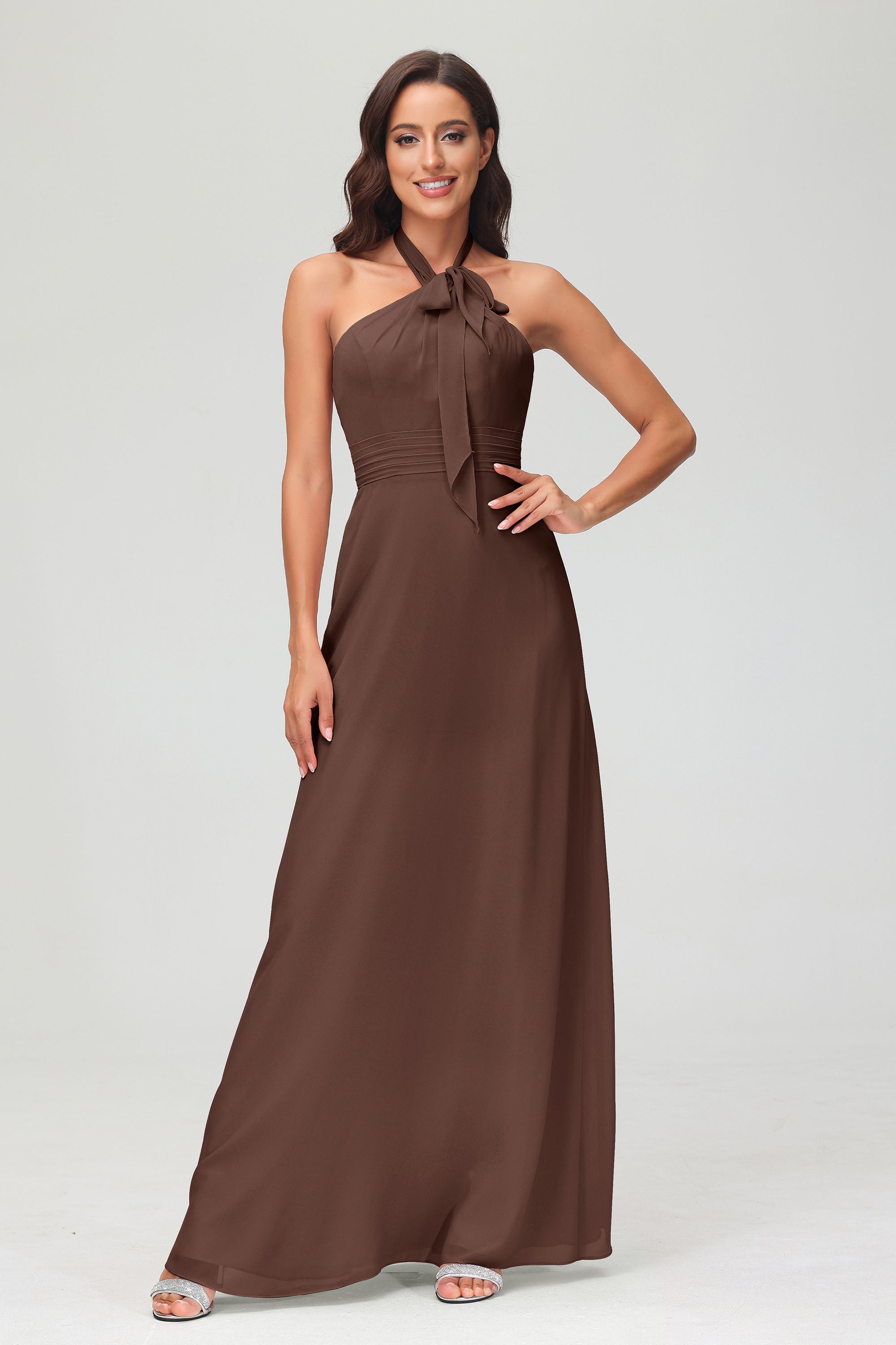 A Line Halter Chiffon Bridesmaid Dresses Women's Formal Evening Prom Dress Gowns