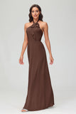 A Line Halter Chiffon Bridesmaid Dresses Women's Formal Evening Prom Dress Gowns