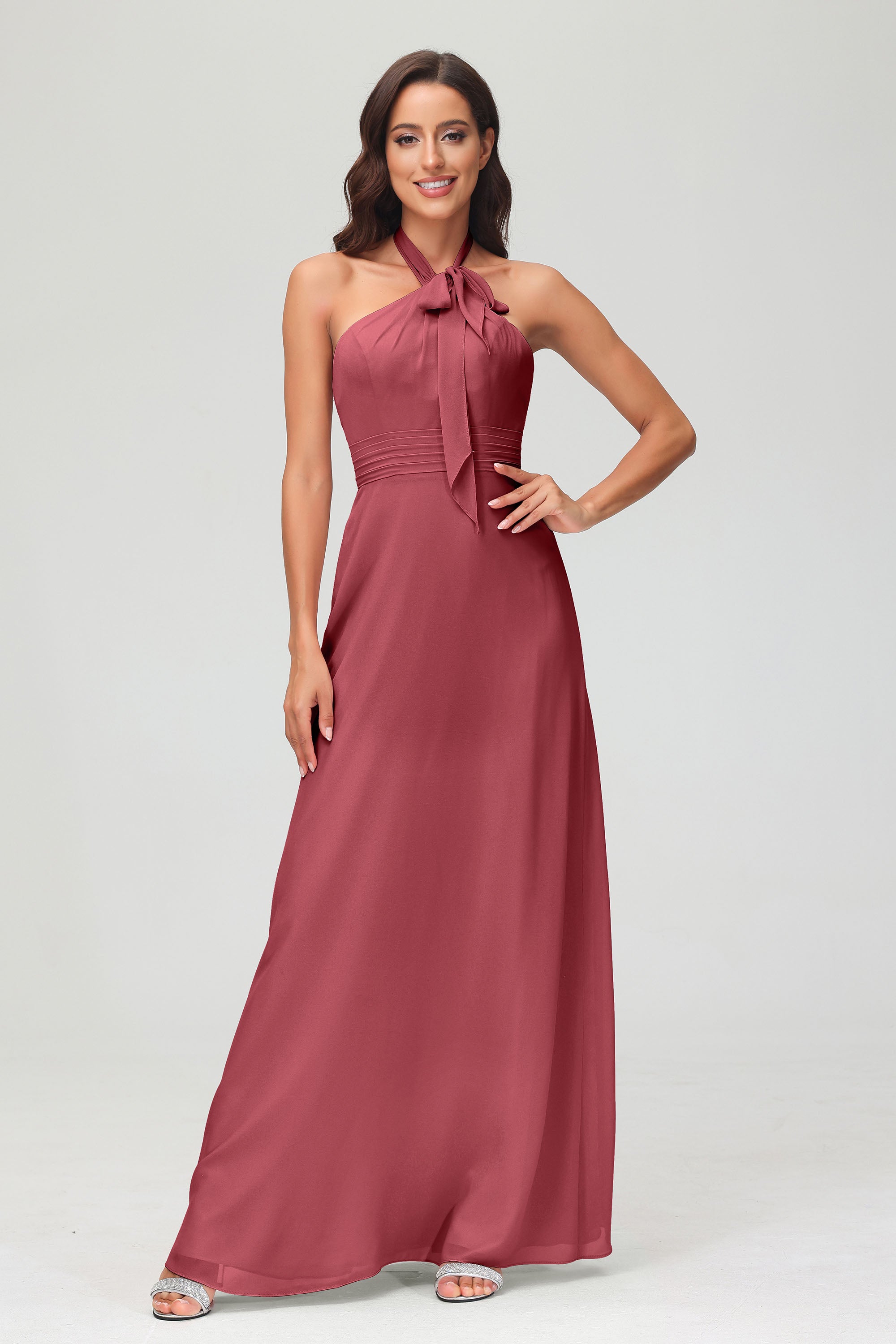 A Line Halter Chiffon Bridesmaid Dresses Women's Formal Evening Prom Dress Gowns