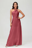 A Line Halter Chiffon Bridesmaid Dresses Women's Formal Evening Prom Dress Gowns