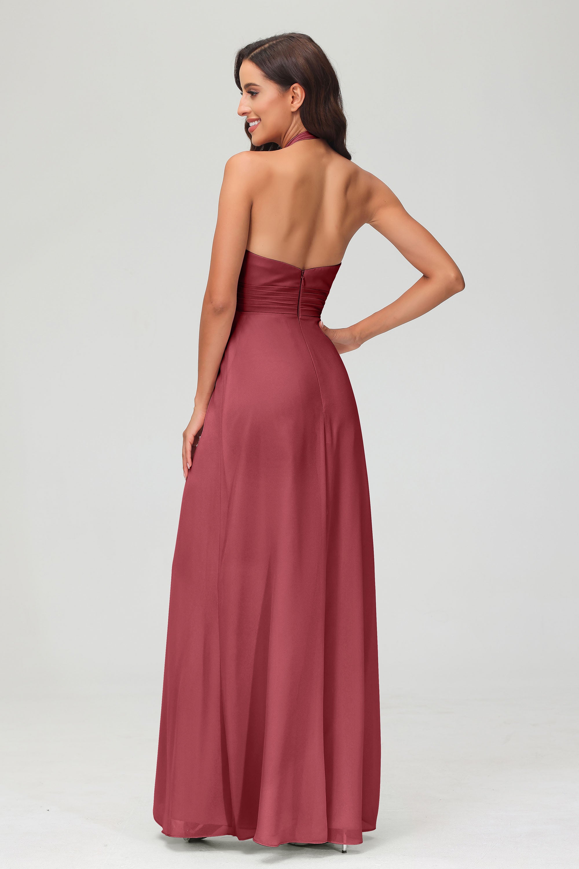 A Line Halter Chiffon Bridesmaid Dresses Women's Formal Evening Prom Dress Gowns