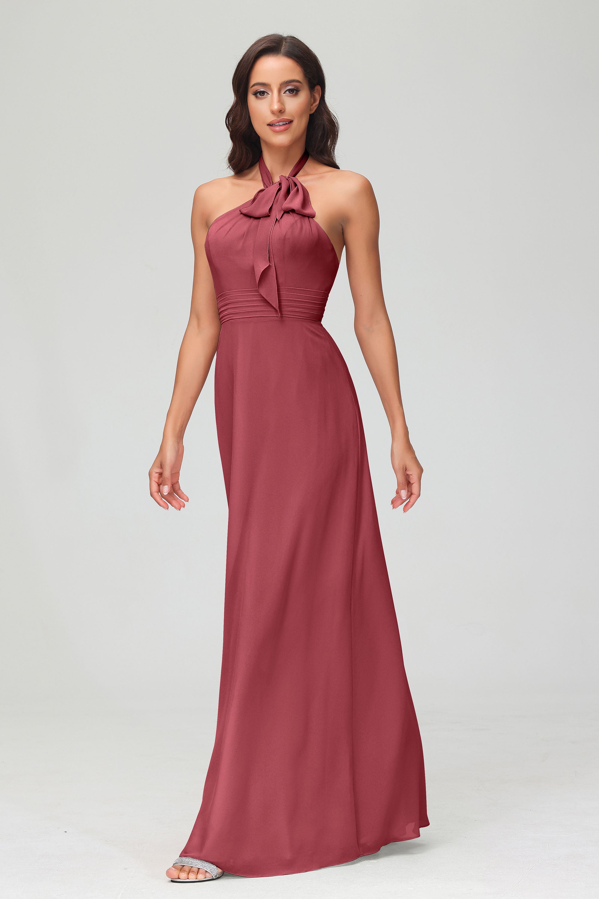 A Line Halter Chiffon Bridesmaid Dresses Women's Formal Evening Prom Dress Gowns
