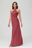 A Line Halter Chiffon Bridesmaid Dresses Women's Formal Evening Prom Dress Gowns