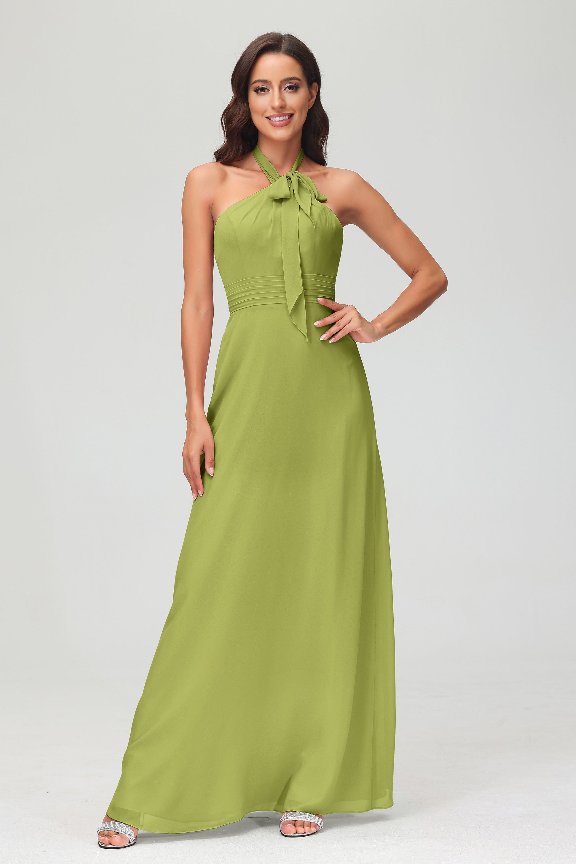 A Line Halter Chiffon Bridesmaid Dresses Women's Formal Evening Prom Dress Gowns