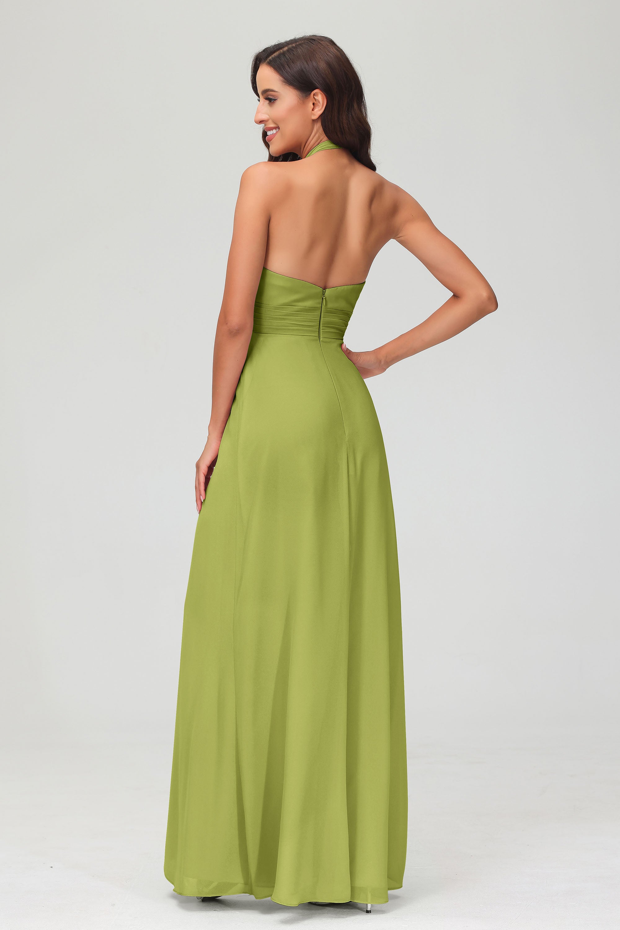 A Line Halter Chiffon Bridesmaid Dresses Women's Formal Evening Prom Dress Gowns