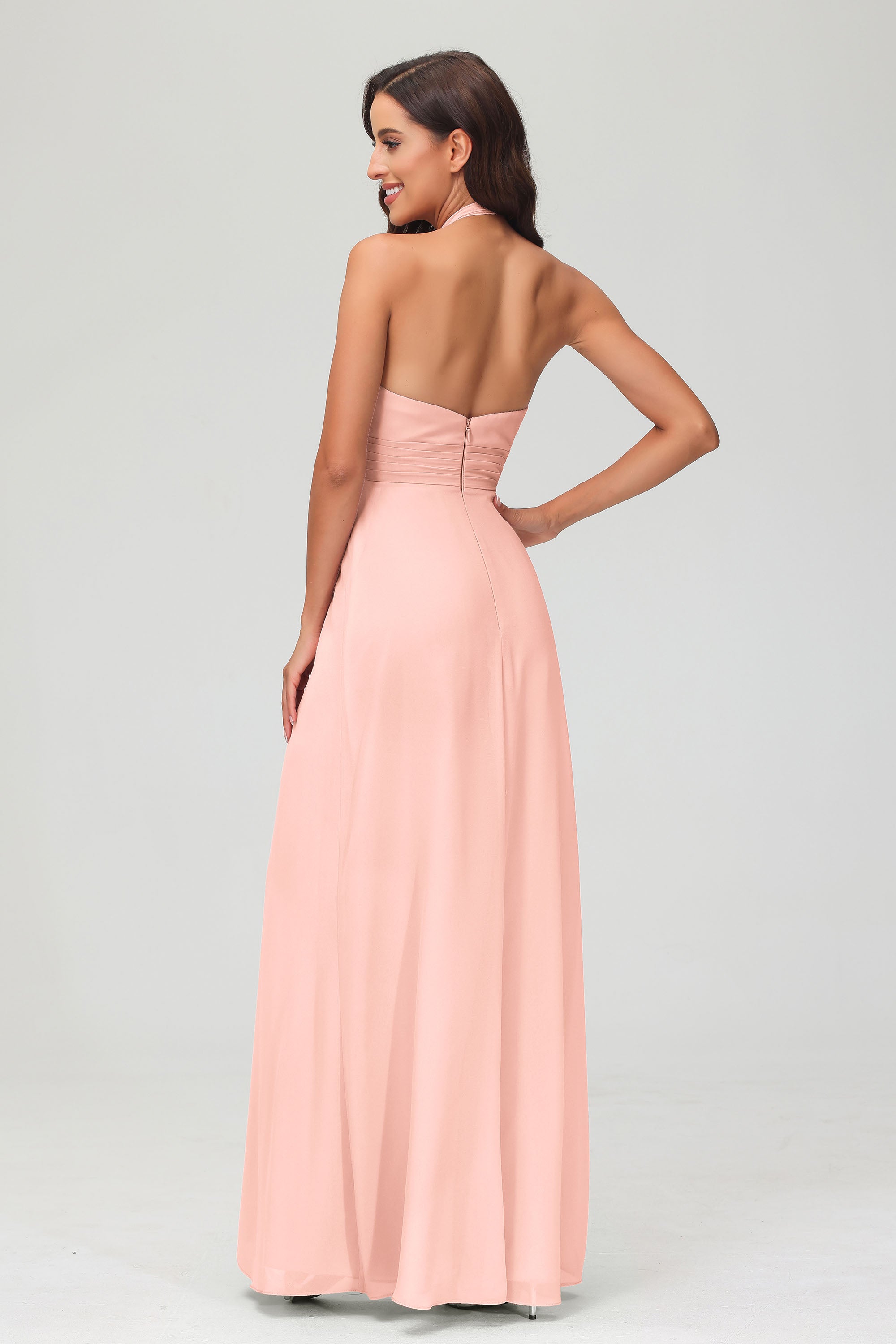 A Line Halter Chiffon Bridesmaid Dresses Women's Formal Evening Prom Dress Gowns