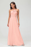 A Line Halter Chiffon Bridesmaid Dresses Women's Formal Evening Prom Dress Gowns