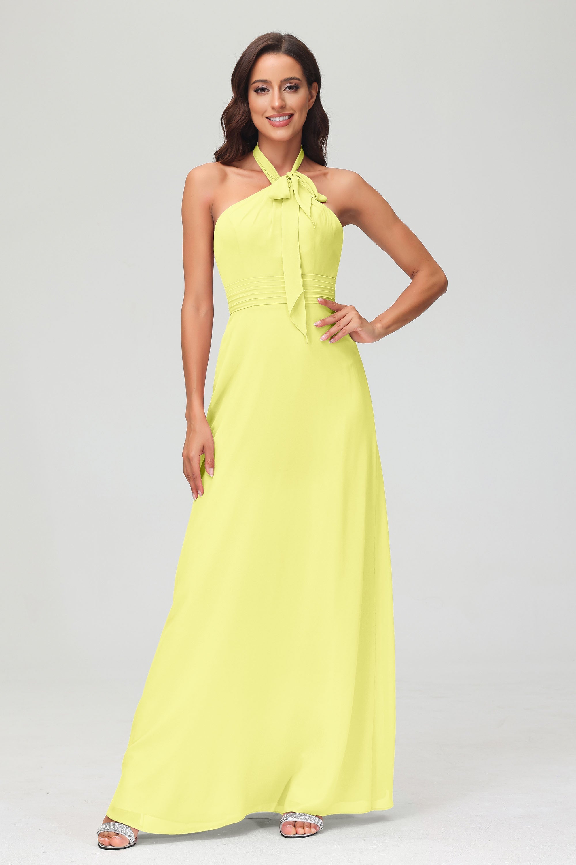 A Line Halter Chiffon Bridesmaid Dresses Women's Formal Evening Prom Dress Gowns