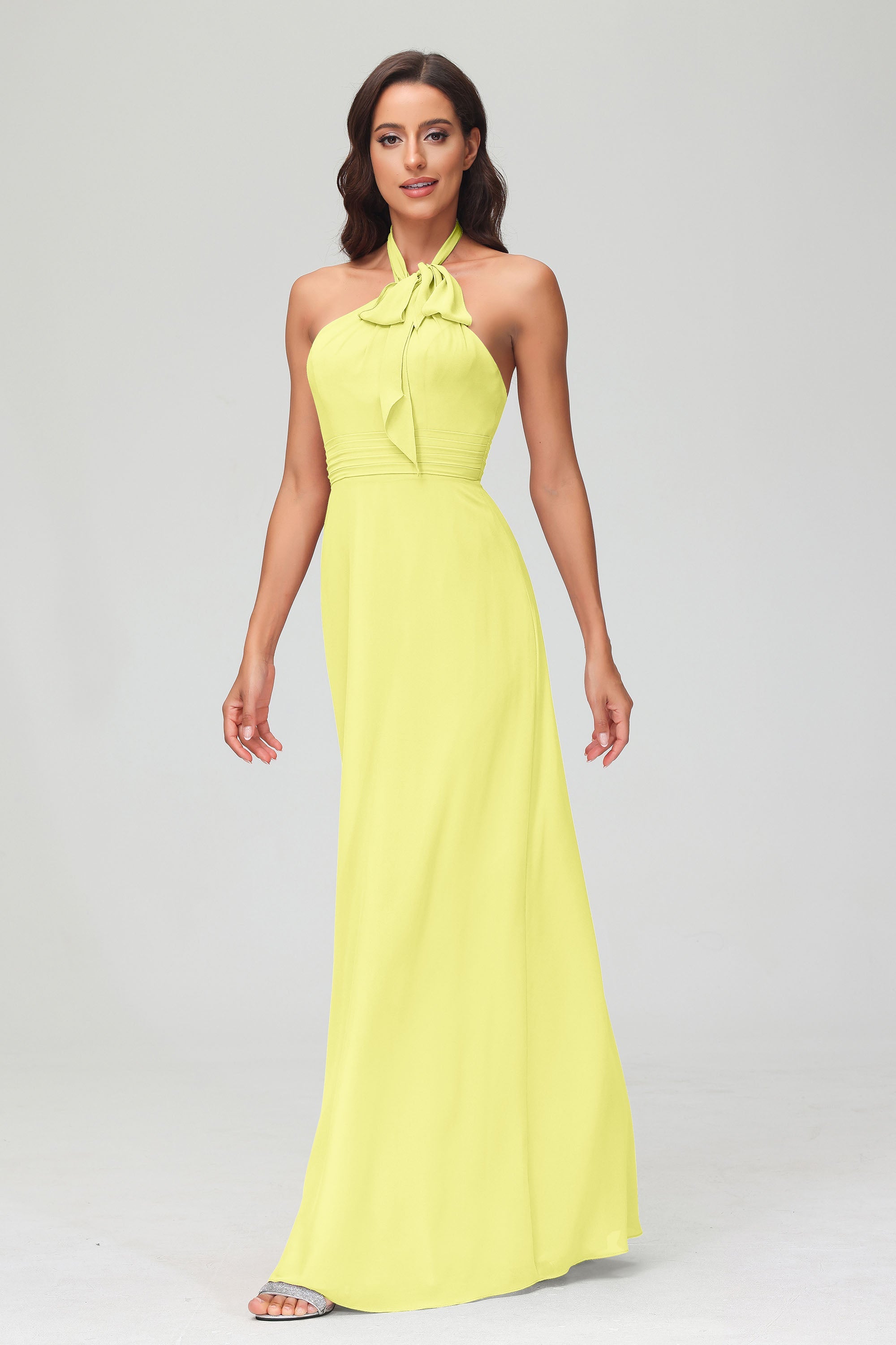 A Line Halter Chiffon Bridesmaid Dresses Women's Formal Evening Prom Dress Gowns