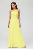 A Line Halter Chiffon Bridesmaid Dresses Women's Formal Evening Prom Dress Gowns