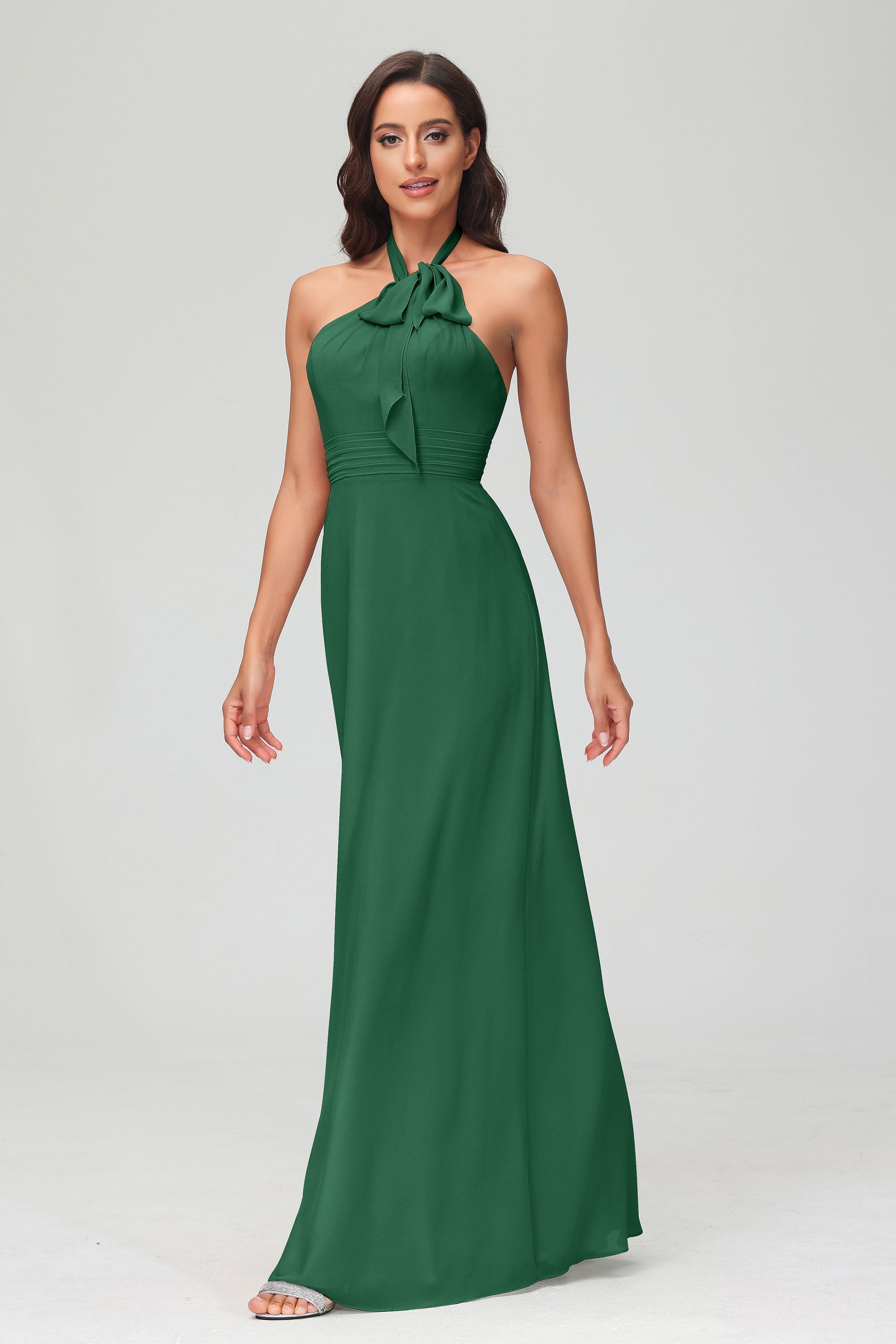A Line Halter Chiffon Bridesmaid Dresses Women's Formal Evening Prom Dress Gowns