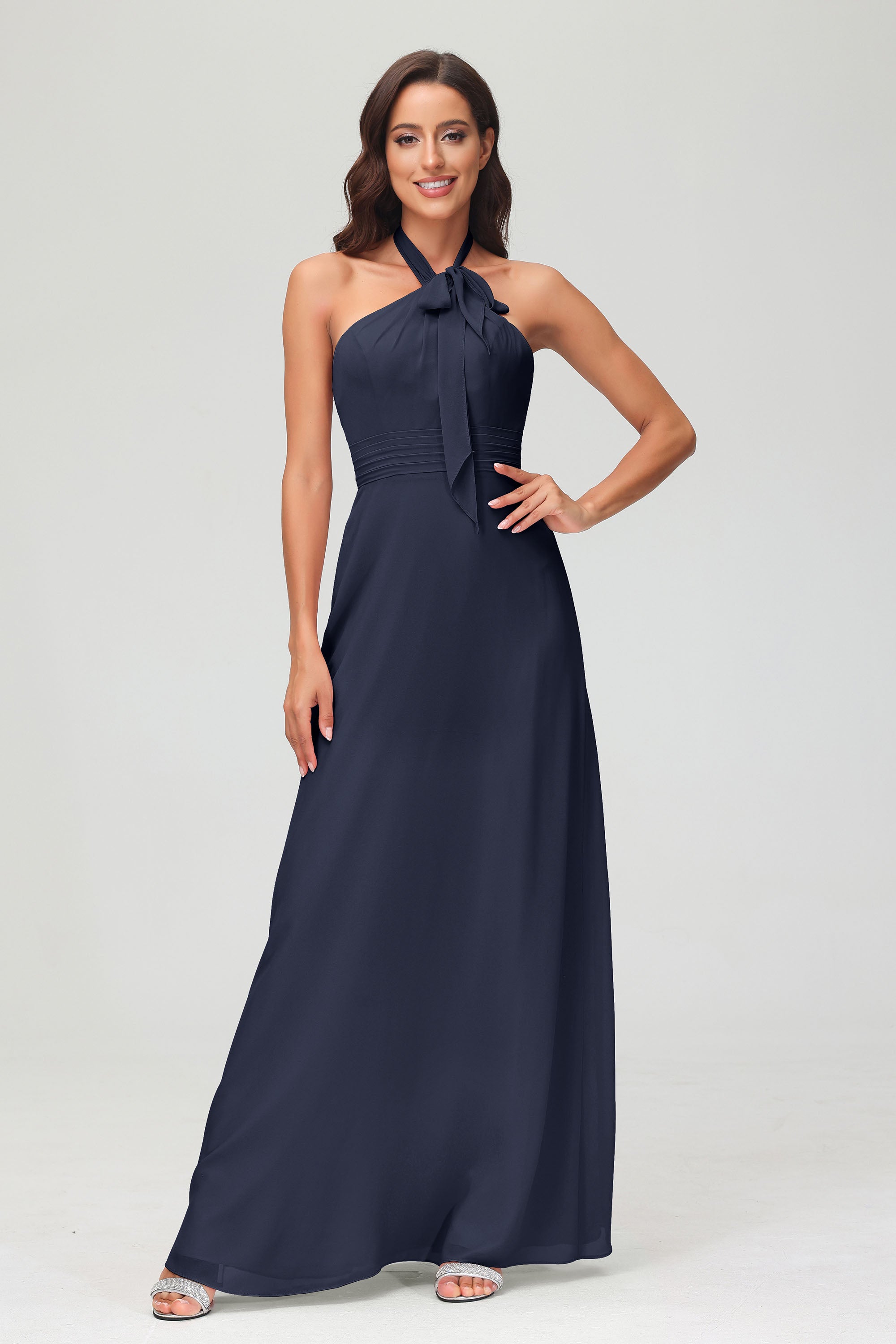 A Line Halter Chiffon Bridesmaid Dresses Women's Formal Evening Prom Dress Gowns