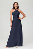 A Line Halter Chiffon Bridesmaid Dresses Women's Formal Evening Prom Dress Gowns