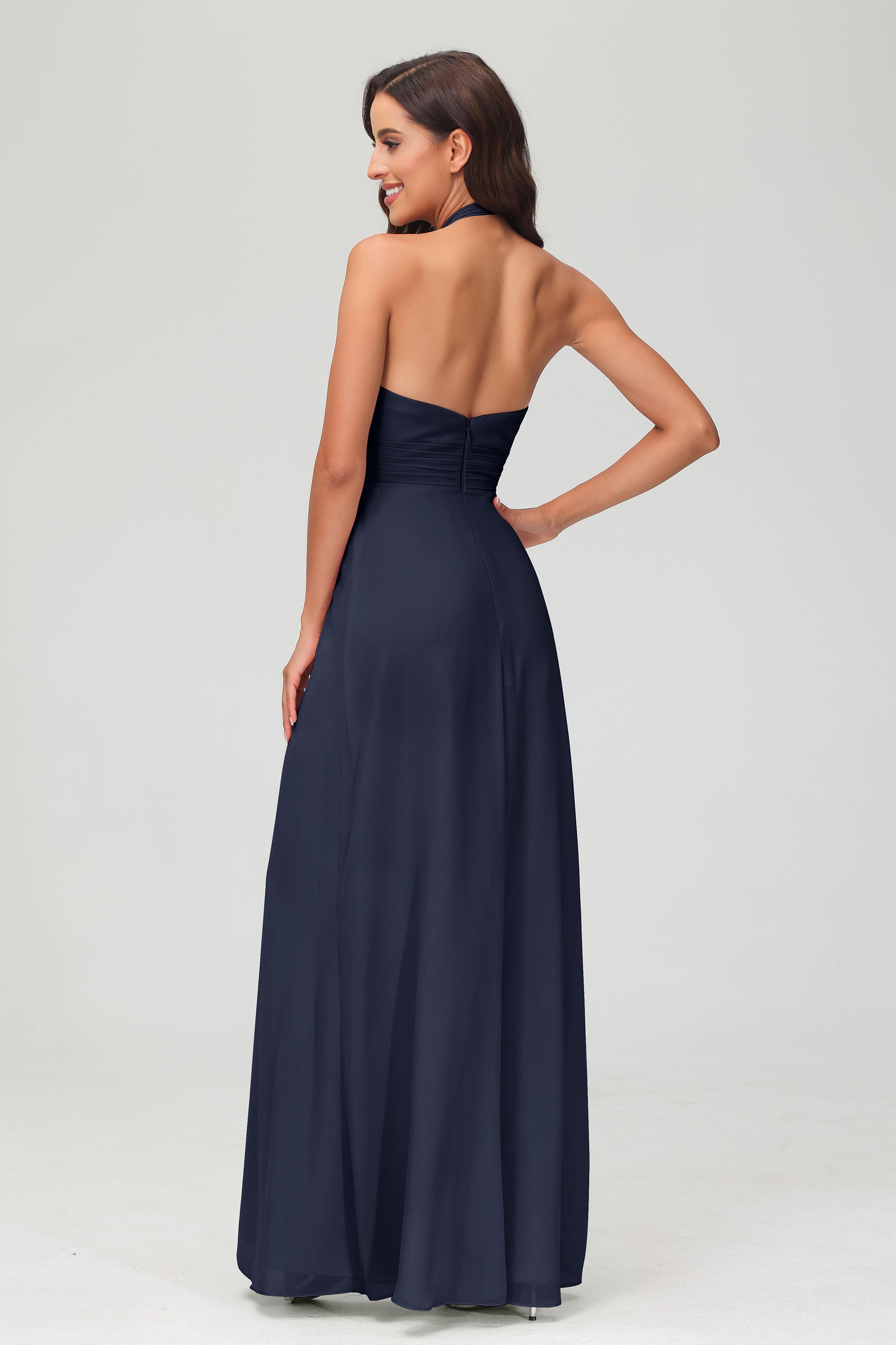 A Line Halter Chiffon Bridesmaid Dresses Women's Formal Evening Prom Dress Gowns