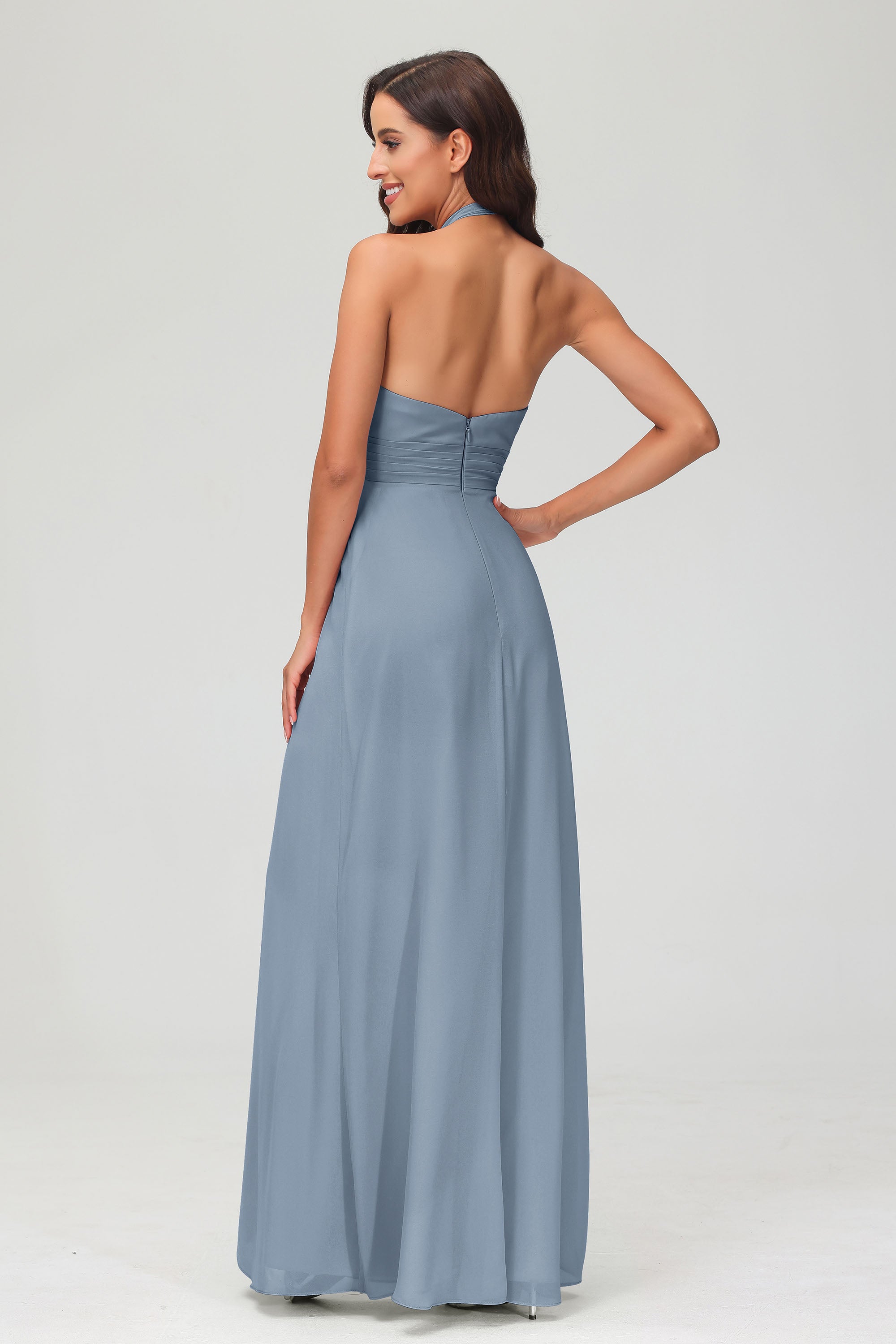 A Line Halter Chiffon Bridesmaid Dresses Women's Formal Evening Prom Dress Gowns