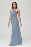 A Line Halter Chiffon Bridesmaid Dresses Women's Formal Evening Prom Dress Gowns