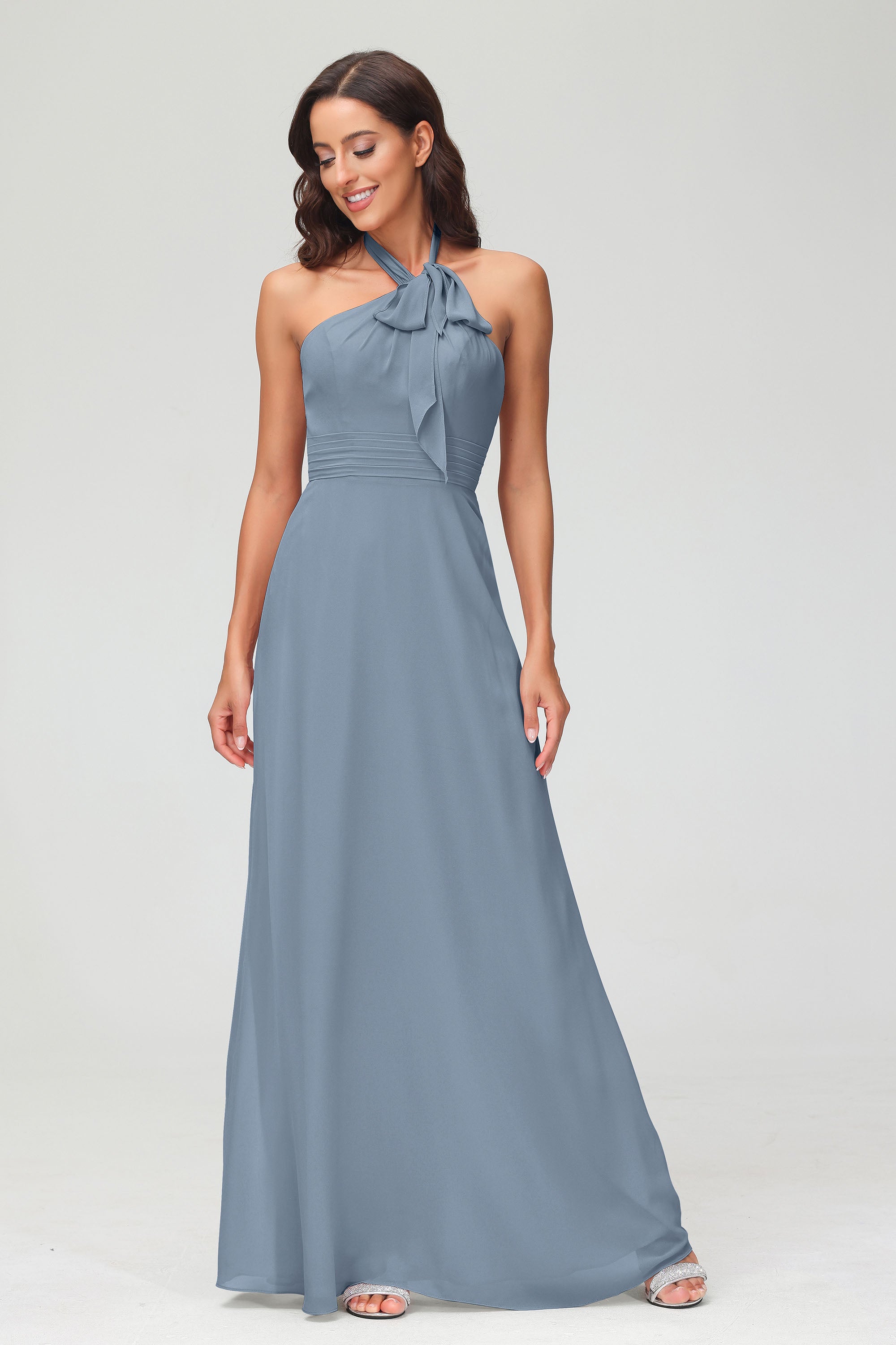 A Line Halter Chiffon Bridesmaid Dresses Women's Formal Evening Prom Dress Gowns