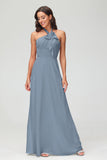 A Line Halter Chiffon Bridesmaid Dresses Women's Formal Evening Prom Dress Gowns