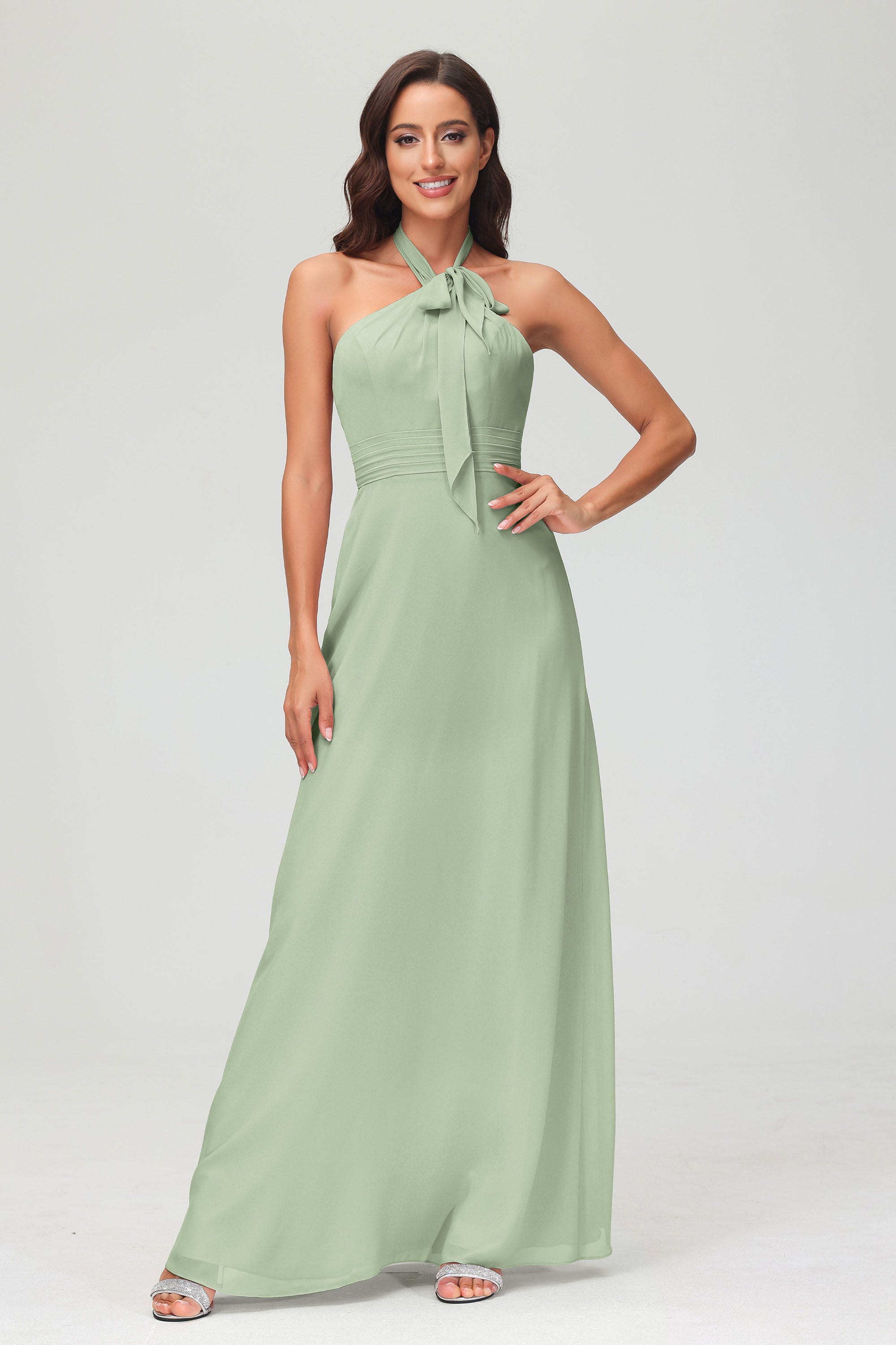 A Line Halter Chiffon Bridesmaid Dresses Women's Formal Evening Prom Dress Gowns