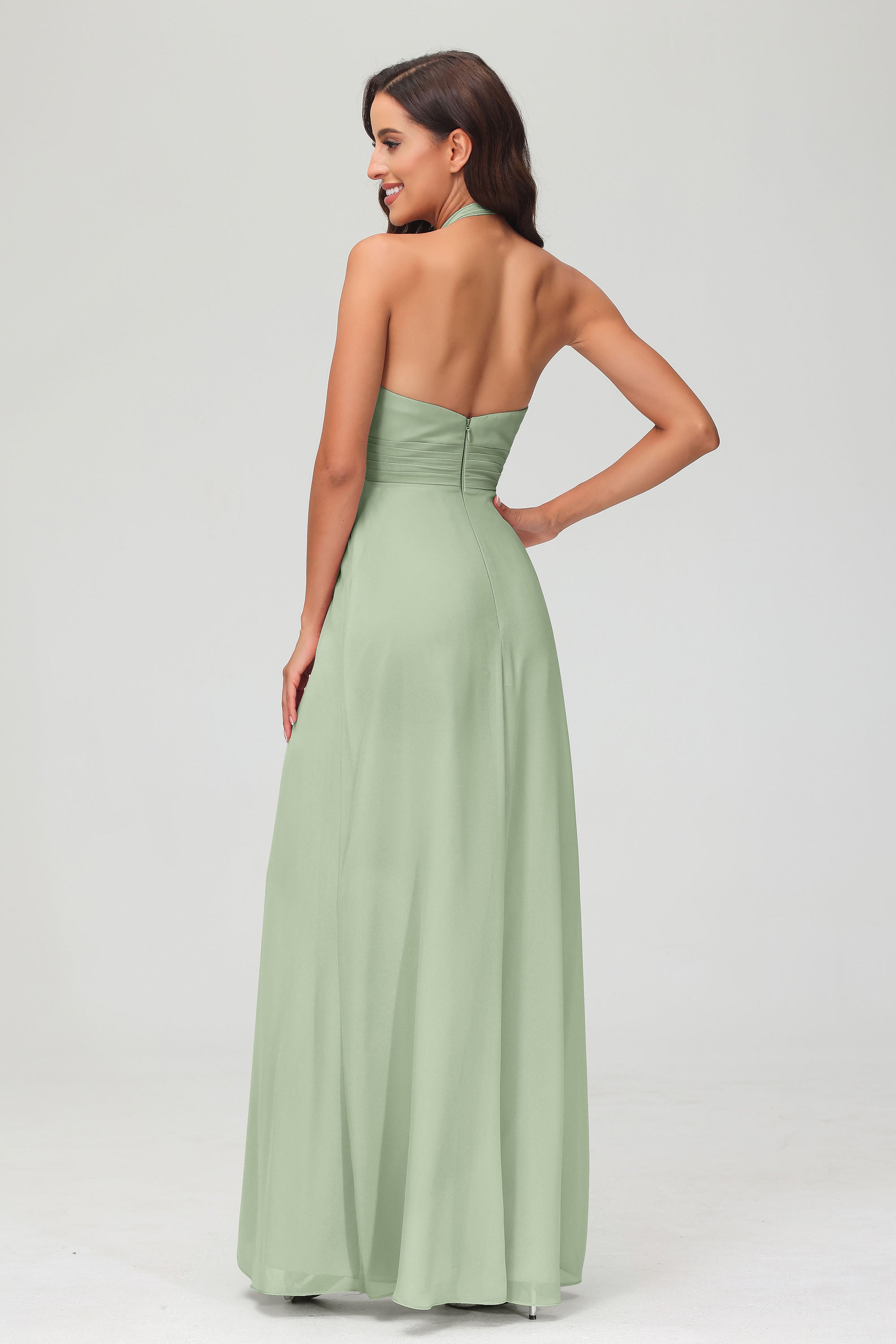 A Line Halter Chiffon Bridesmaid Dresses Women's Formal Evening Prom Dress Gowns