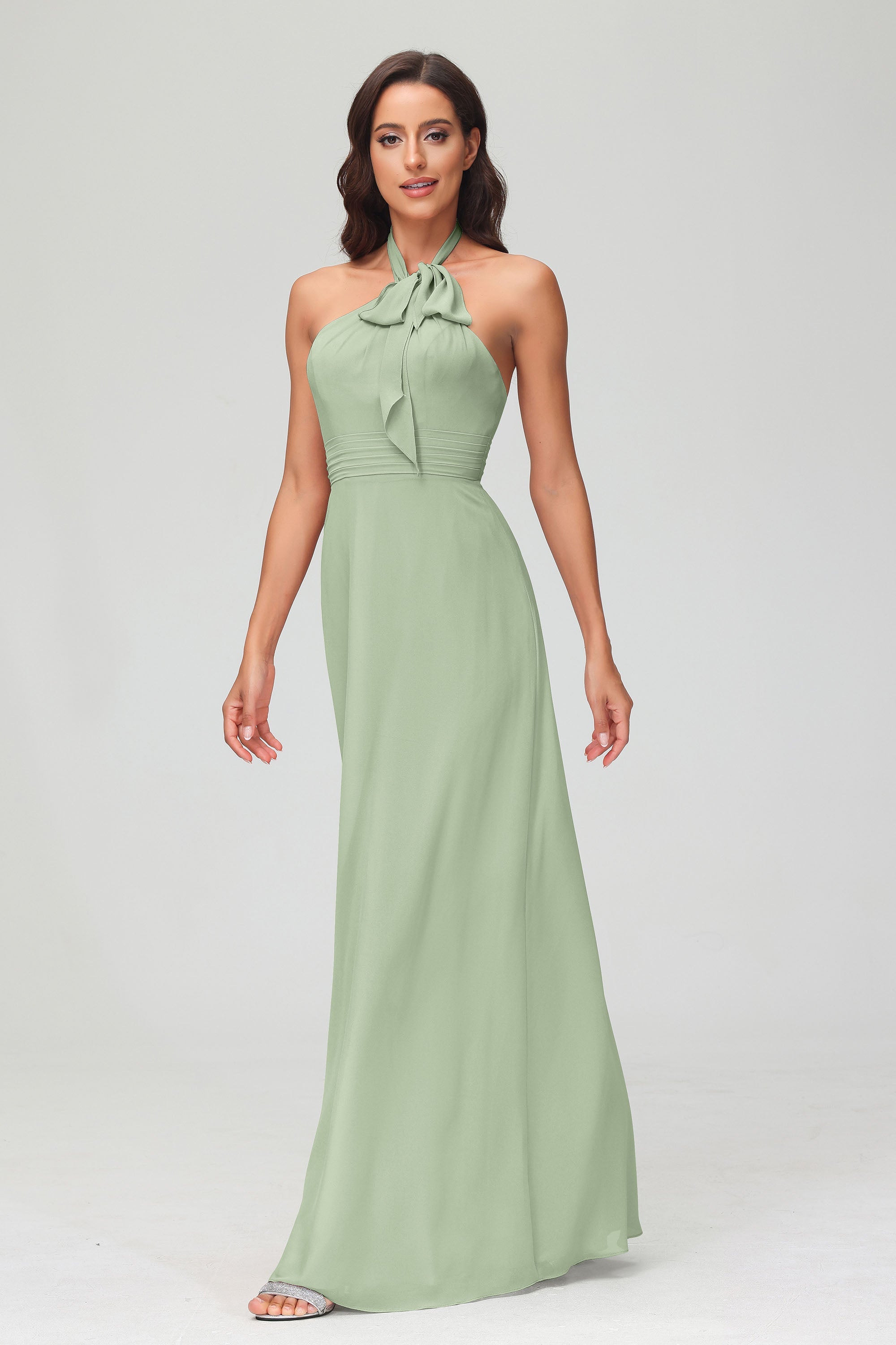 A Line Halter Chiffon Bridesmaid Dresses Women's Formal Evening Prom Dress Gowns