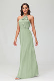 A Line Halter Chiffon Bridesmaid Dresses Women's Formal Evening Prom Dress Gowns