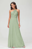A Line Halter Chiffon Bridesmaid Dresses Women's Formal Evening Prom Dress Gowns