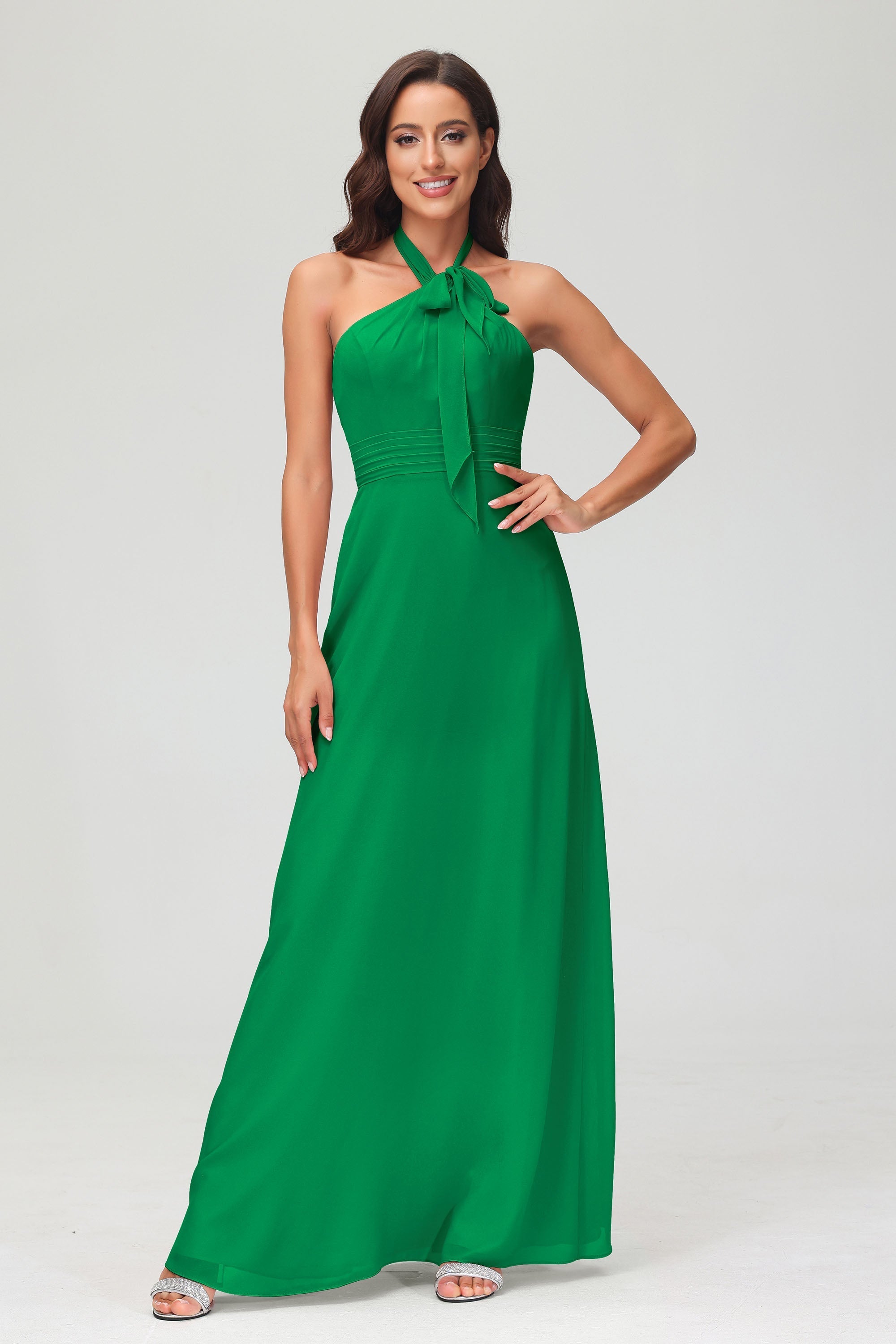 A Line Halter Chiffon Bridesmaid Dresses Women's Formal Evening Prom Dress Gowns