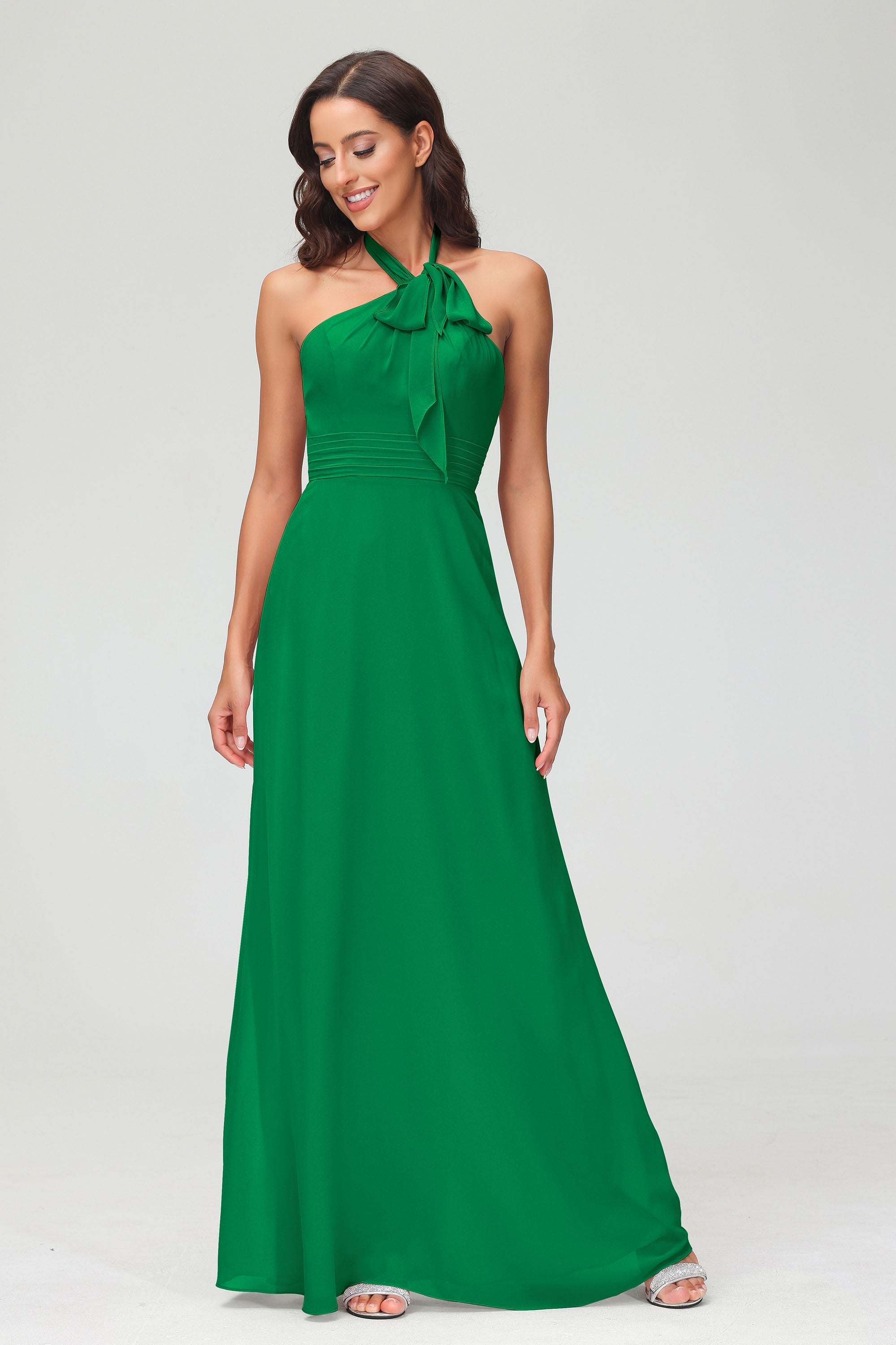 A Line Halter Chiffon Bridesmaid Dresses Women's Formal Evening Prom Dress Gowns