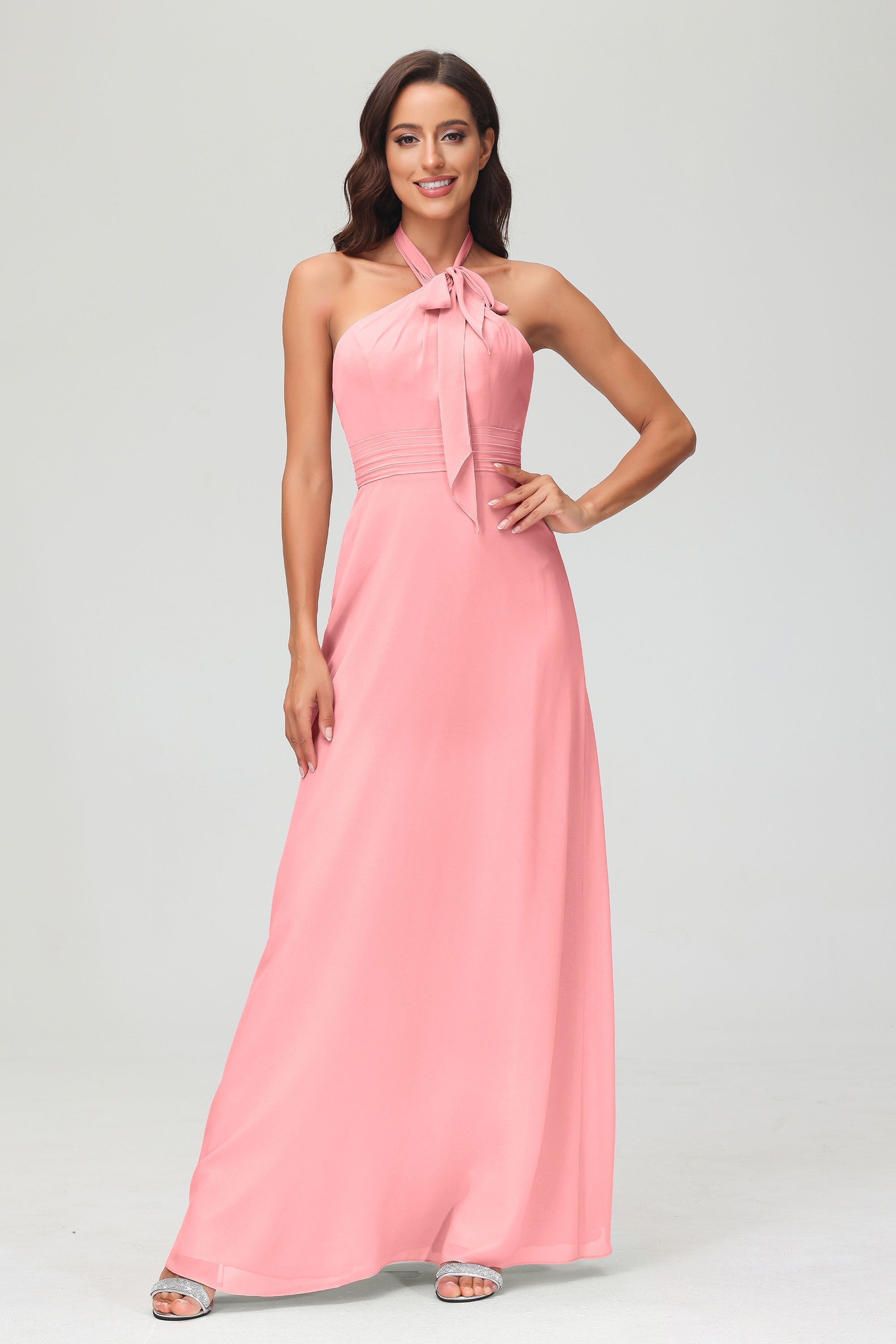 A Line Halter Chiffon Bridesmaid Dresses Women's Formal Evening Prom Dress Gowns