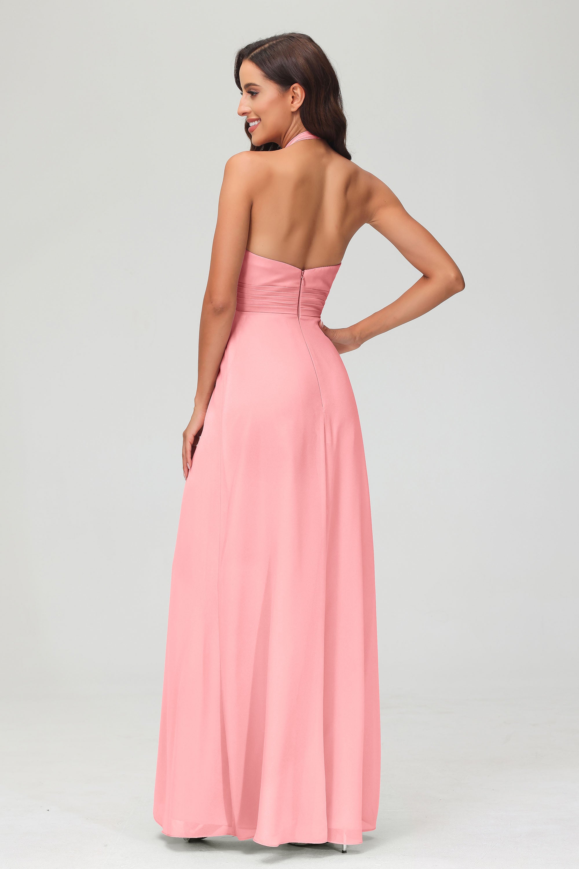 A Line Halter Chiffon Bridesmaid Dresses Women's Formal Evening Prom Dress Gowns